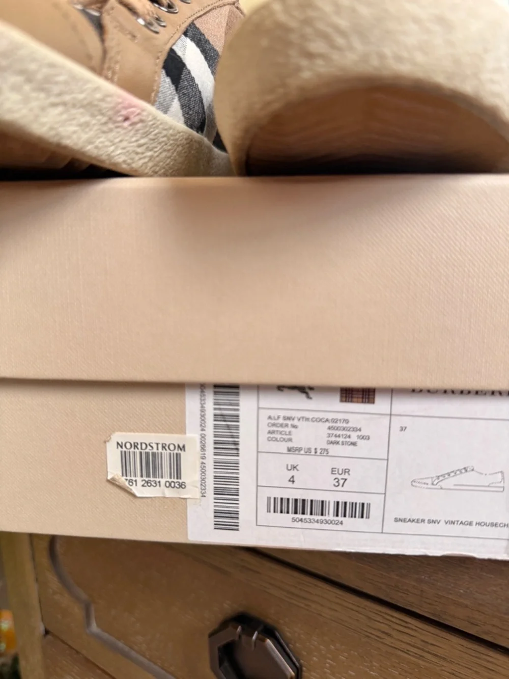 Burberry Tan Plaid Low-Top Sneakers - Picture 6 of 8